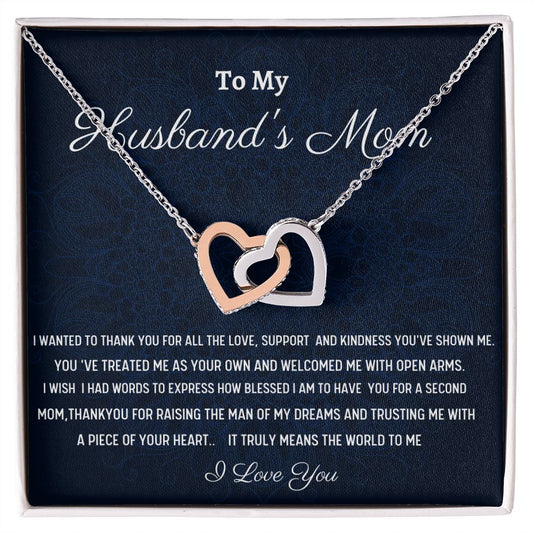To My Husband's Mom Interlocking Hearts Necklace, Birthday Gift For Husband's Mom, Meaningful Gift, Retirement Gift For Her, Wedding Anniversary Gift, From Daughter-In-Law.