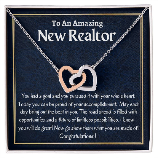 To An Amazing New Realtor Interlocking Hearts Necklace, New Realtor Congratulations Gift, Jewelry Gift For Amazing New Realtor, Meaningful Gift For Her.