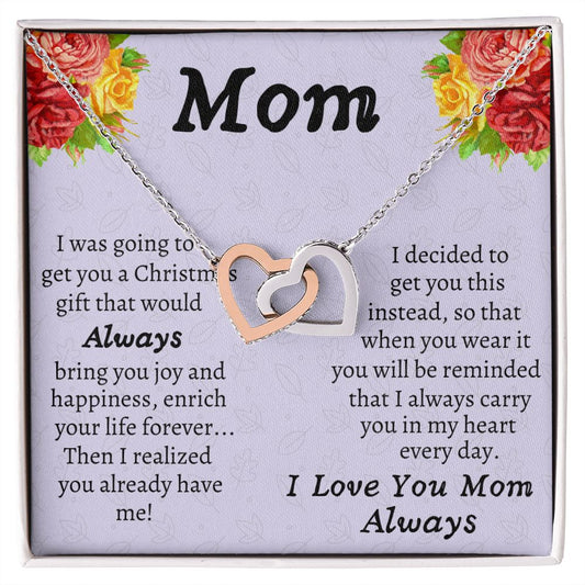 Interlocking Hearts Necklace Gift For Amazing Mom, Christmas Gift For Her, Birthday Gift