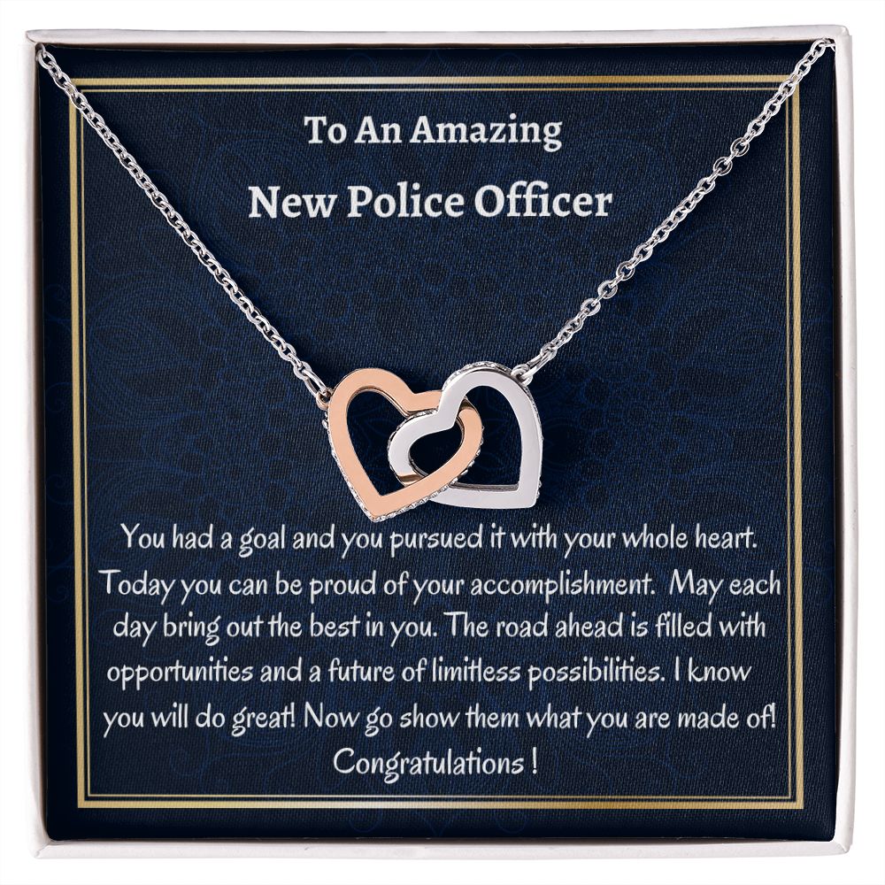 To An Amazing New Police Officer Interlocking Hearts Necklace, New Police Graduation Gift, Police Academy Grad, Meaningful Gift,  Women Jewelry