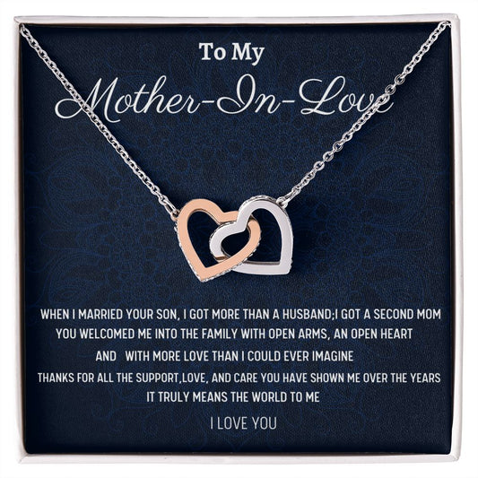 To My Mother In Love Interlocking Hearts Necklace, Birthday Gift For My Mother-In-Love, Birthday Gift For Husband's Mom, Mothers Day Gift, Appreciation Gift From Daughter-In-Love.