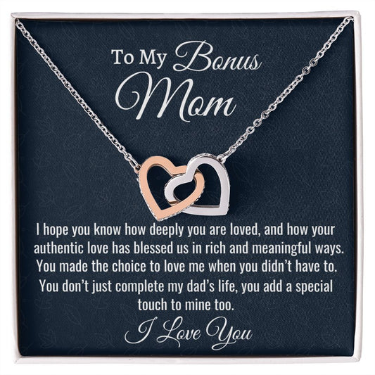 To My Amazing Bonus Mom, Interlocking Hearts Necklace, Mother In Law Gift, Stepmom Gift, Christmas Gift, Birthday Gift, From  Stepdaughter.