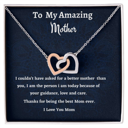 To My Amazing Mother Interlocking Hearts Necklace, Birthday Gift For An Amazing Mother, Mothers Day Gift, Meaningful Gift, Gift From Daughter.