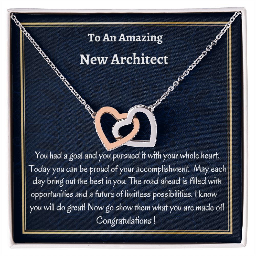 To An Amazing New Architect Interlocking Hearts Necklace, Graduation Gift, New Architect Congratulations Gift, Women Jewelry