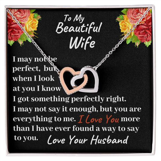 T o My Beautiful Wife Interlocking Hearts Necklace, Birthday Gift For Romantic Wife, Christmas Gift For Her