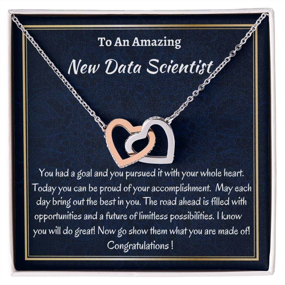 To An Amazing Data Scientist Interlocking Hearts Necklace, Meaningful Gift For Her, New Data Scientist Jewelry Gift, Congratulations Gift, Professional Gift.