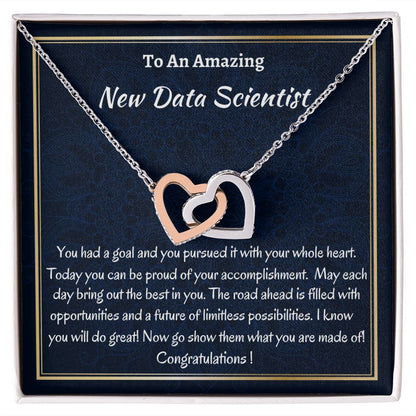 To An Amazing Data Scientist Interlocking Hearts Necklace, Meaningful Gift For Her, New Data Scientist Jewelry Gift, Congratulations Gift, Professional Gift.