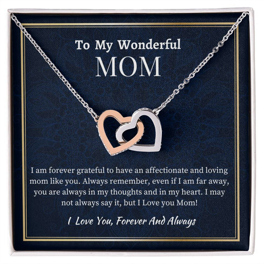 To My Wonderful Mom Interlocking Hearts Necklace, Mom's Birthday Gift,  Mothers Day Gift For A Wonderful Mom, Son To Mother Gift, Daughter To Mother Gift, Appreciation Gift For  a Wonderful Mom.