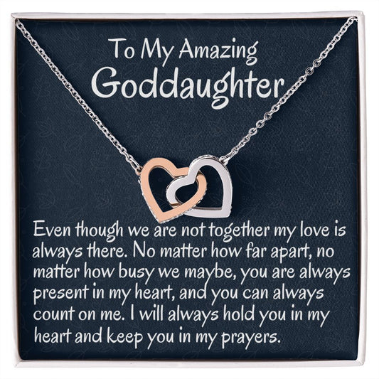 To My Amazing Goddaughter, Interlocking Hearts Necklace, Meaningful Gifts, Birthday Gift, Christmas Gift Ideas, From Loving Godmother.