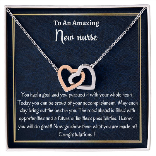 To An Amazing New Nurse Interlocking Hearts Necklace, Nurse Graduation Gift, Grad Gift For Her, New Nurse Appreciation Gift, Professional Gift, Women Jewelry.