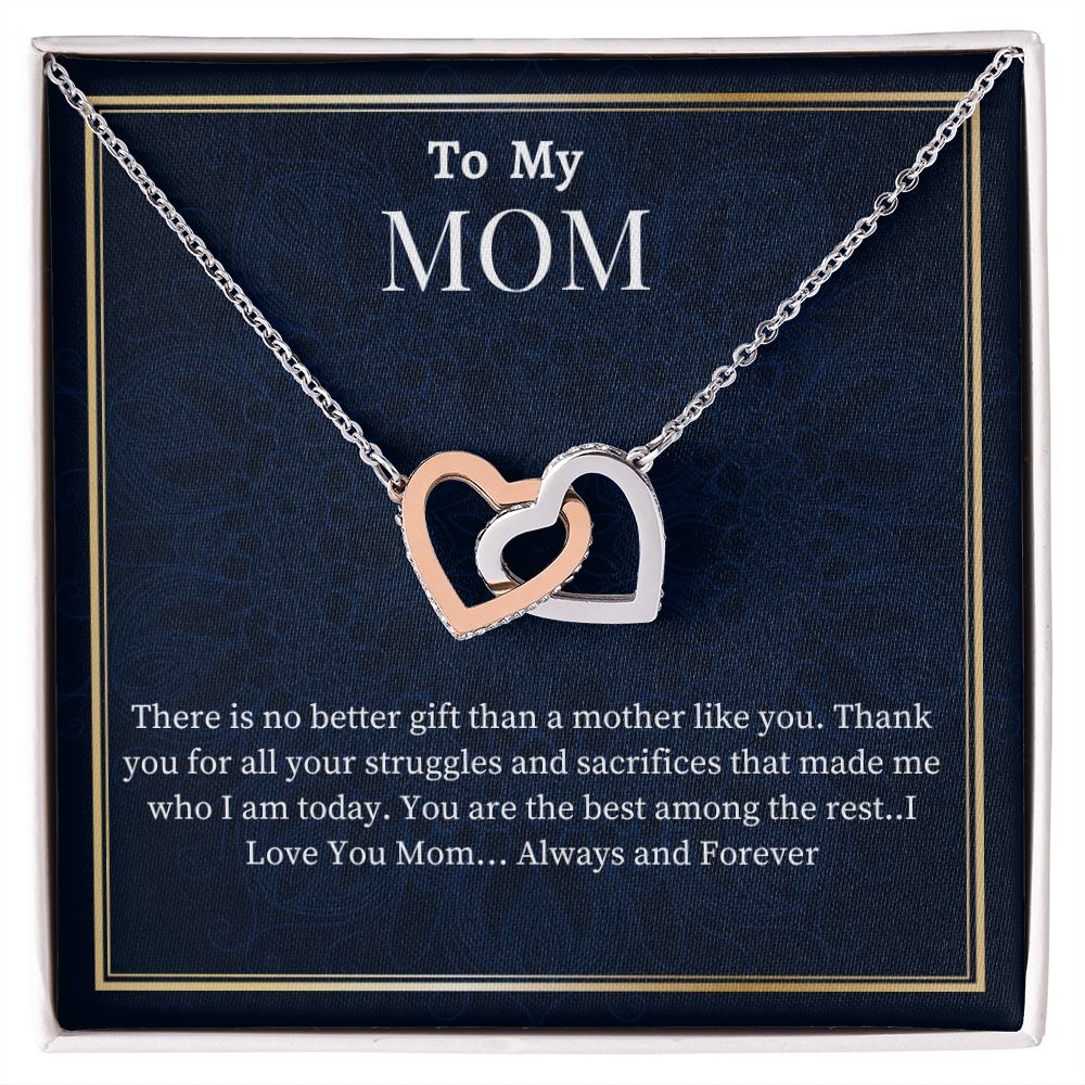 To My  Mom Interlocking Hearts Necklace, Birthday Gift For An Amazing Mother, Mothers Day Gift For AMom, Son To Mom Gift, Daughter To Mother Gift, Meaningful Jewelry Gift, Women Jewelry, Wedding Day Gift For Mom.