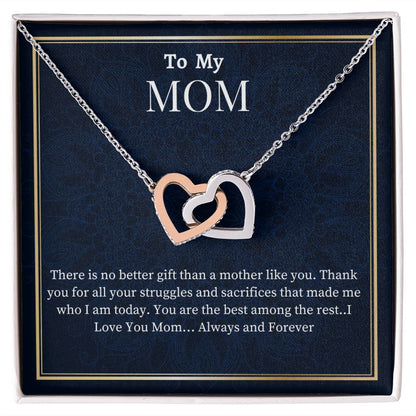 To My  Mom Interlocking Hearts Necklace, Birthday Gift For An Amazing Mother, Mothers Day Gift For AMom, Son To Mom Gift, Daughter To Mother Gift, Meaningful Jewelry Gift, Women Jewelry, Wedding Day Gift For Mom.