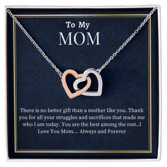 To My  Mom Interlocking Hearts Necklace, Birthday Gift For An Amazing Mother, Mothers Day Gift For AMom, Son To Mom Gift, Daughter To Mother Gift, Meaningful Jewelry Gift, Women Jewelry, Wedding Day Gift For Mom.