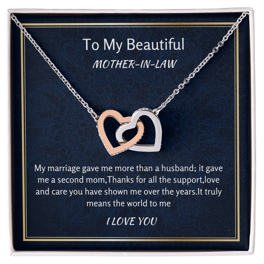 To My Amazing Mother In Law Interlocking Hearts Necklace, Birthday Gift For Amazing Mother In Law, Wedding Day Gift For Mom In Love,  From Groom Gift To Mother In Law, Appreciation Gift, Women Jewelry.