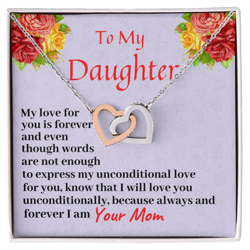 To My Daughter, Interlocking Hearts Necklace, Birthday Gift For Her, Christmas Gift, From Loving Mom.