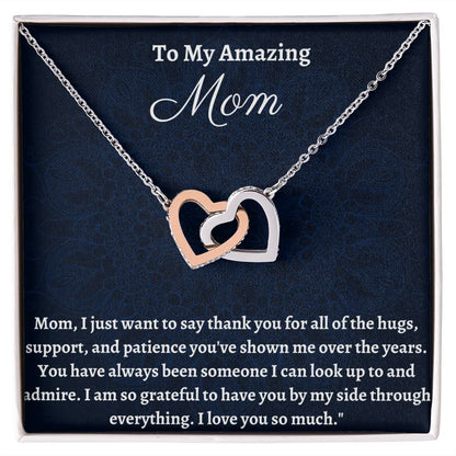 To My Amazing Mom Interlocking Hearts Necklace, Amazing mom Birthday Gift, Jewelry Gift For Mom, Valentine's  Gift For Mom, I Love You Mom