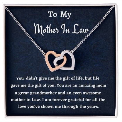 To My Mother In Law Interlocking Hearts Necklace, Birthday Gift For Mother In Law, Mothers Day Gift, Meaningful Jewelry, Gift From Daughter In Law.