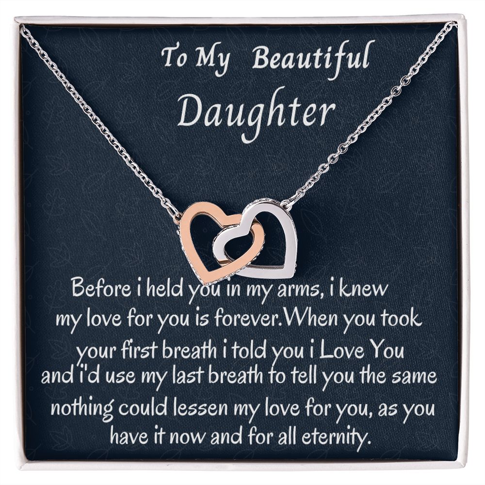 To My Beautiful Daughter Interlocking Hearts Necklace, Birthday Gift For Her, Graduation Gift For My Beautiful Daughter, Custom Name Necklace, Mom To Daughter Gift.