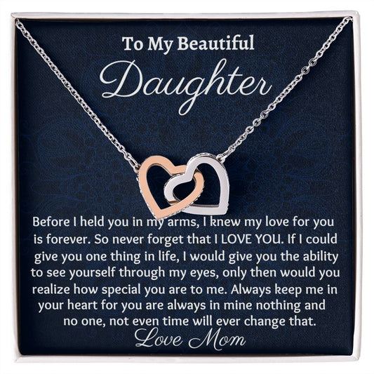 Ready To My Beautiful Daughter, Interlocking Hearts Necklace, Christmas Gift, Meaningful Gift, Birthday Gift, From Loving Mom, I Love You.