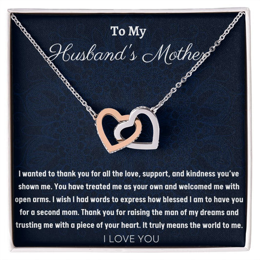 To My Husband's Mother Interlocking Hearts Necklace, Birthday Gift For Husband's Mother, Mother's Day Gift, Appreciation Gift, Women Jewelry Gift.