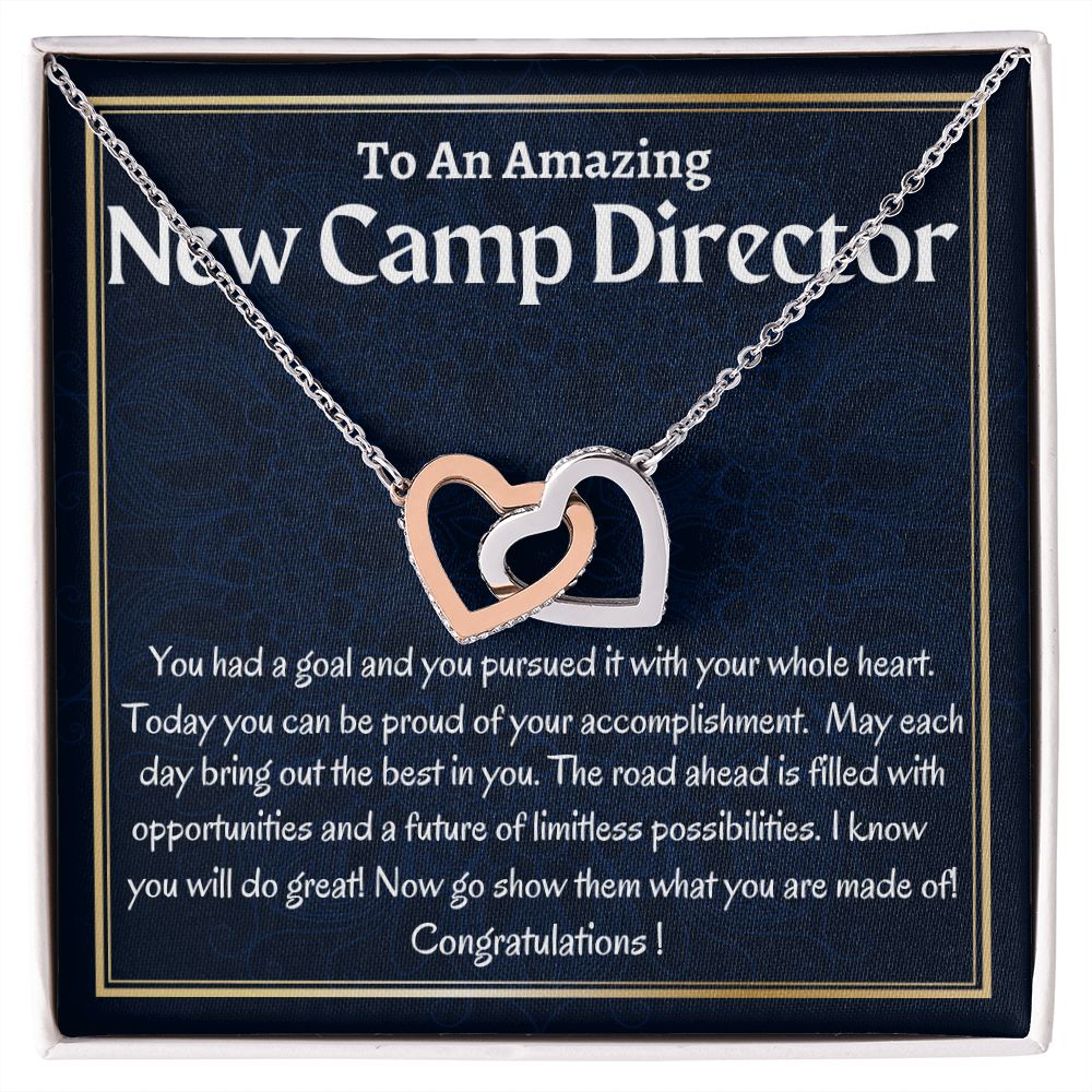 To An Amazing New Camp Director Interlocking Hearts Necklace, New Camp Director Appreciation Gift, Congratulations Gift For Her, Meaningful Jewelry.