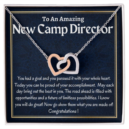 To An Amazing New Camp Director Interlocking Hearts Necklace, New Camp Director Appreciation Gift, Congratulations Gift For Her, Meaningful Jewelry.