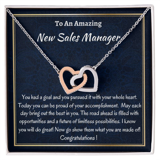 To An Amazing New Sales Manager, Interlocking Hearts Necklace, New Sales Manager Gift, Congratulations Gift, Meaningful Jewelry, Gift For Her.
