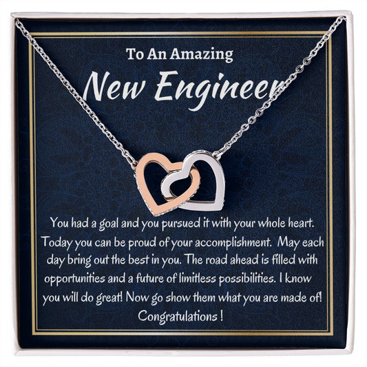 To An Amazing New Engineer Interlocking Hearts Necklace, Future Engineer Graduation Gift, Graduation Gift For New Engineer, Congratulations Jewelry.