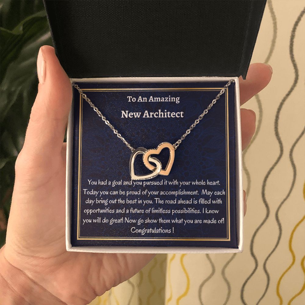 To An Amazing New Architect Interlocking Hearts Necklace, Graduation Gift, New Architect Congratulations Gift. Women Jewelry