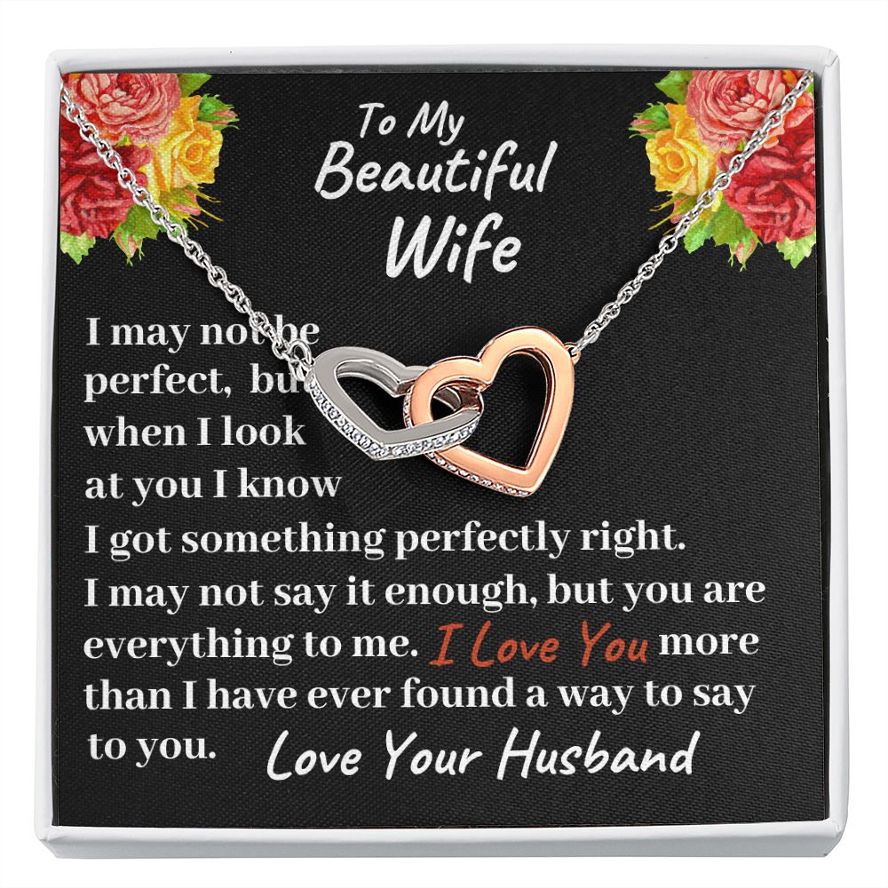T o My Beautiful Wife Interlocking Hearts Necklace, Birthday Gift For Romantic Wife, Christmas Gift For Her