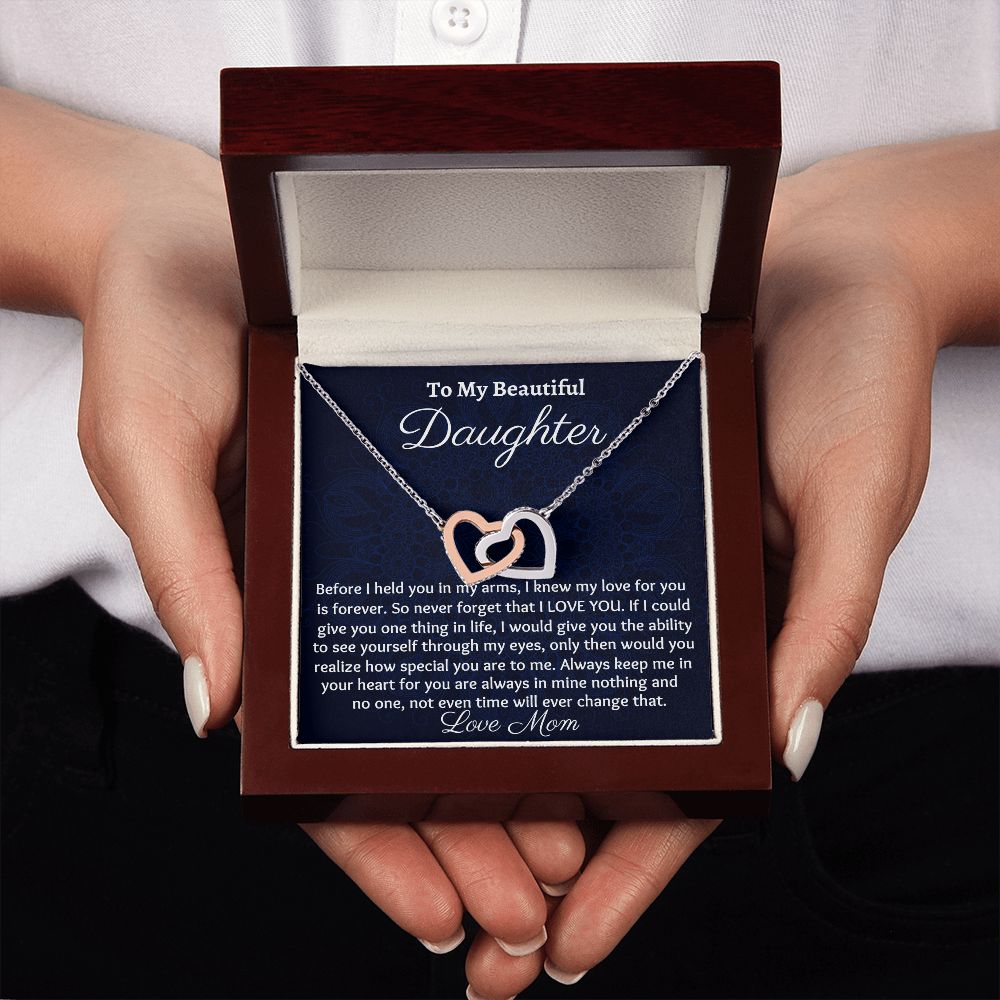 Ready To My Beautiful Daughter, Interlocking Hearts Necklace, Christmas Gift, Meaningful Gift, Birthday Gift, From Loving Mom, I Love You.