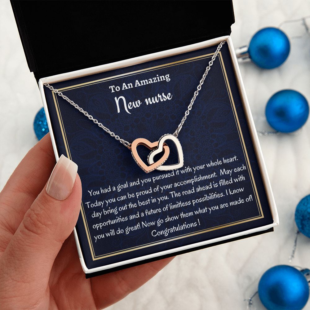 To An Amazing New Nurse Interlocking Hearts Necklace, Nurse Graduation Gift, Grad Gift For Her, New Nurse Appreciation Gift, Professional Gift, Women Jewelry.