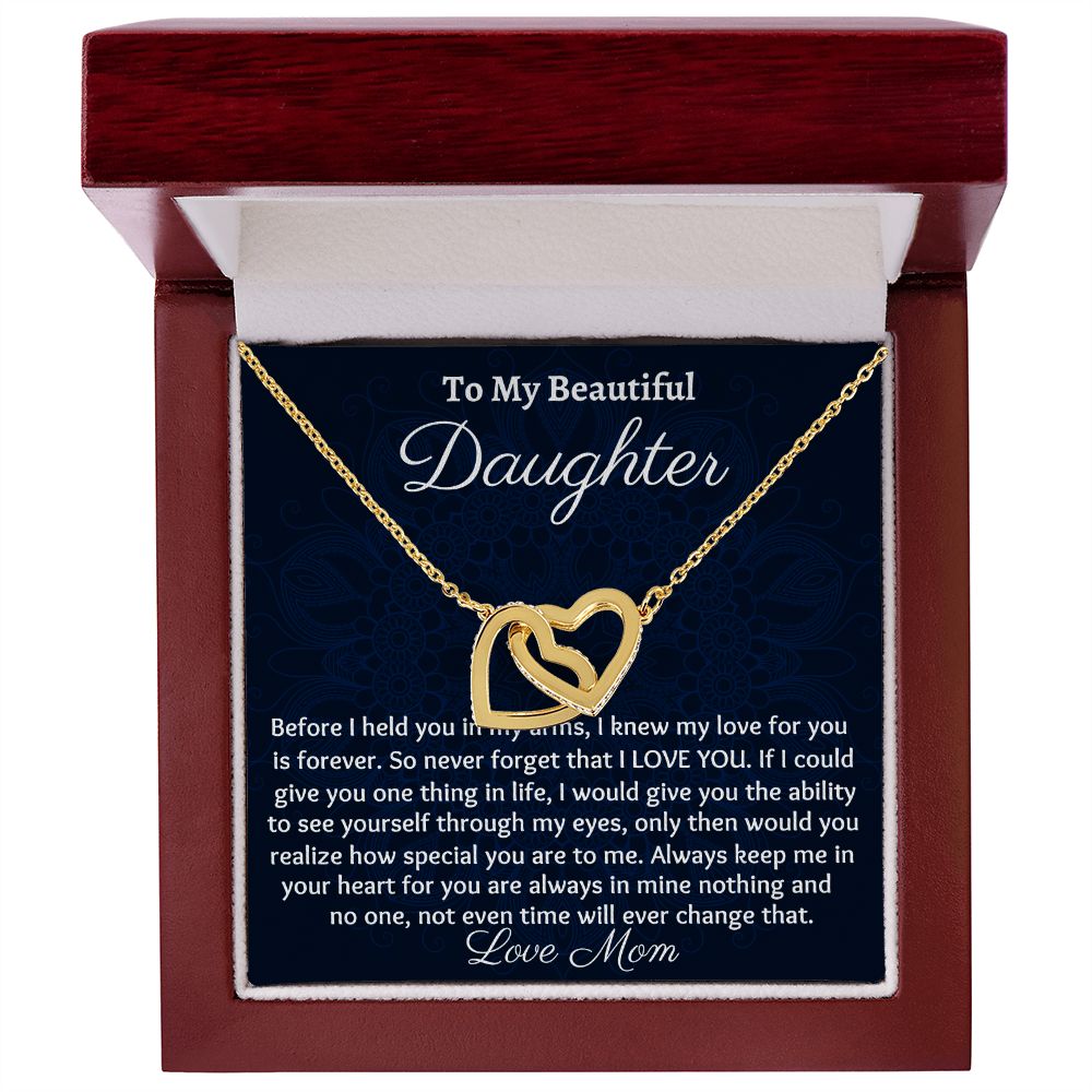 Ready To My Beautiful Daughter, Interlocking Hearts Necklace, Christmas Gift, Meaningful Gift, Birthday Gift, From Loving Mom, I Love You.