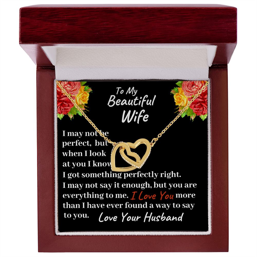 T o My Beautiful Wife Interlocking Hearts Necklace, Birthday Gift For Romantic Wife, Christmas Gift For Her