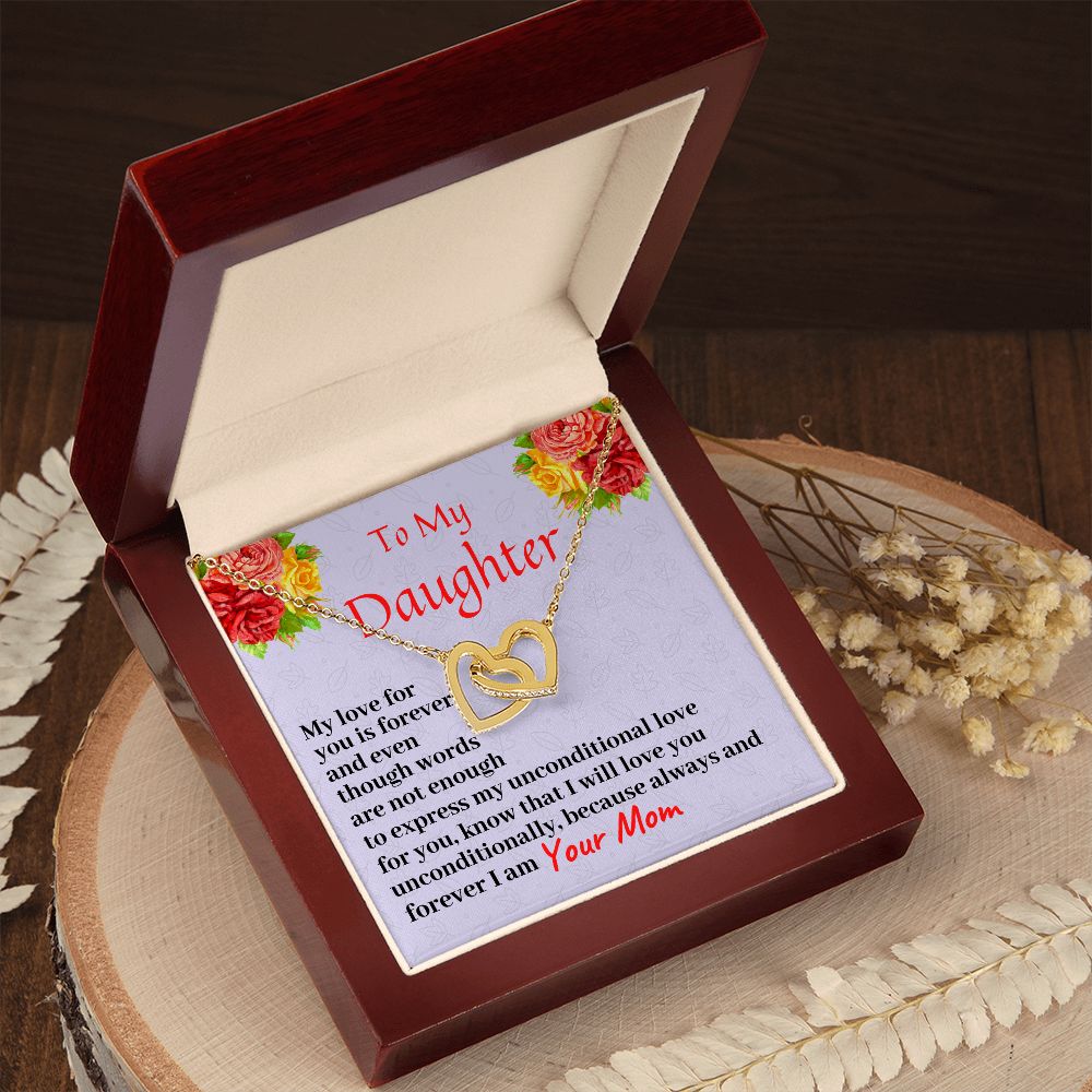 To My Daughter, Interlocking Hearts Necklace, Birthday Gift For Her, Christmas Gift, From Loving Mom.
