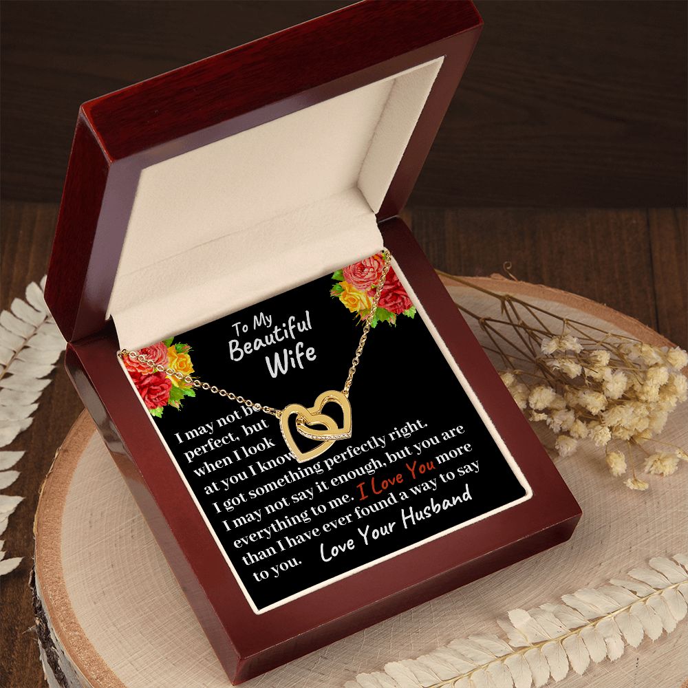 T o My Beautiful Wife Interlocking Hearts Necklace, Birthday Gift For Romantic Wife, Christmas Gift For Her