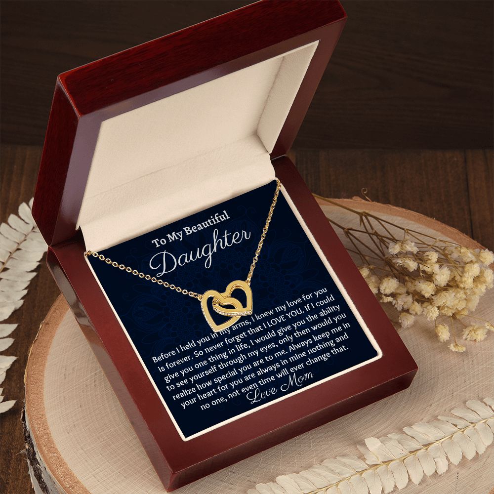 Ready To My Beautiful Daughter, Interlocking Hearts Necklace, Christmas Gift, Meaningful Gift, Birthday Gift, From Loving Mom, I Love You.