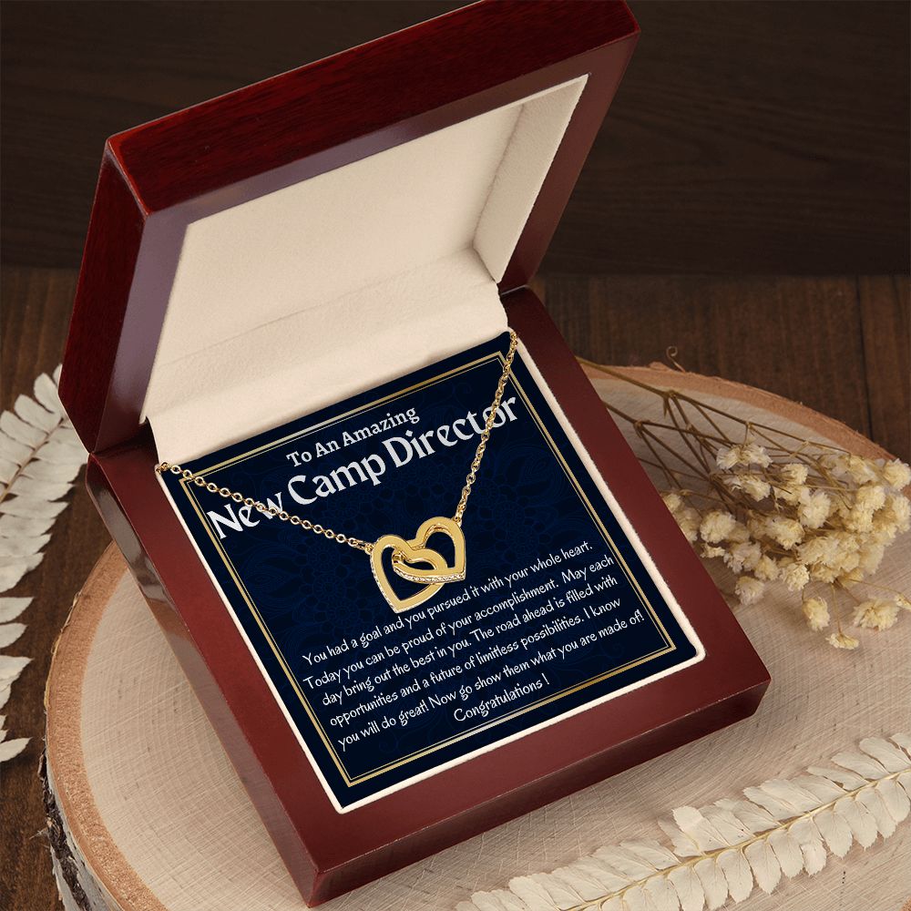To An Amazing New Camp Director Interlocking Hearts Necklace, New Camp Director Appreciation Gift, Congratulations Gift For Her, Meaningful Jewelry.
