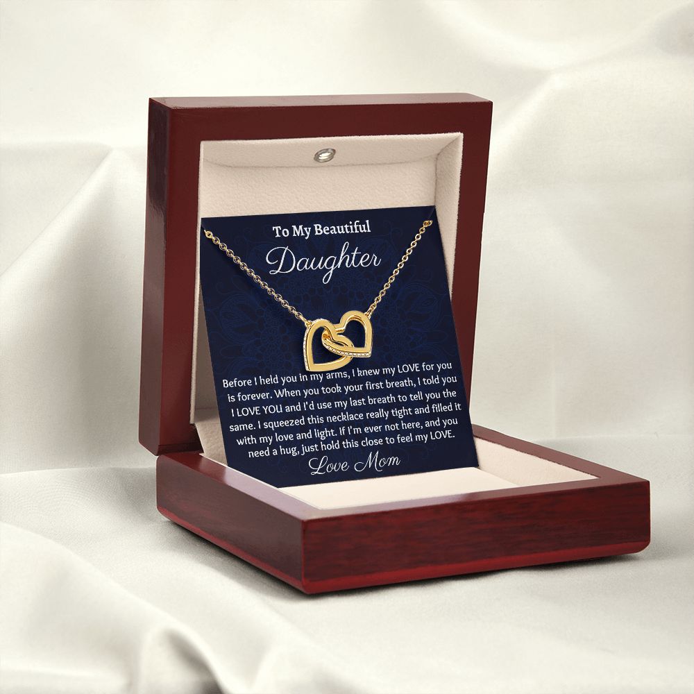 To My Beautiful Daughter, Interlocking Hearts Necklace, Mom To Daughter Gift, Christmas Gift, Birthday Gift, From Loving Mom.