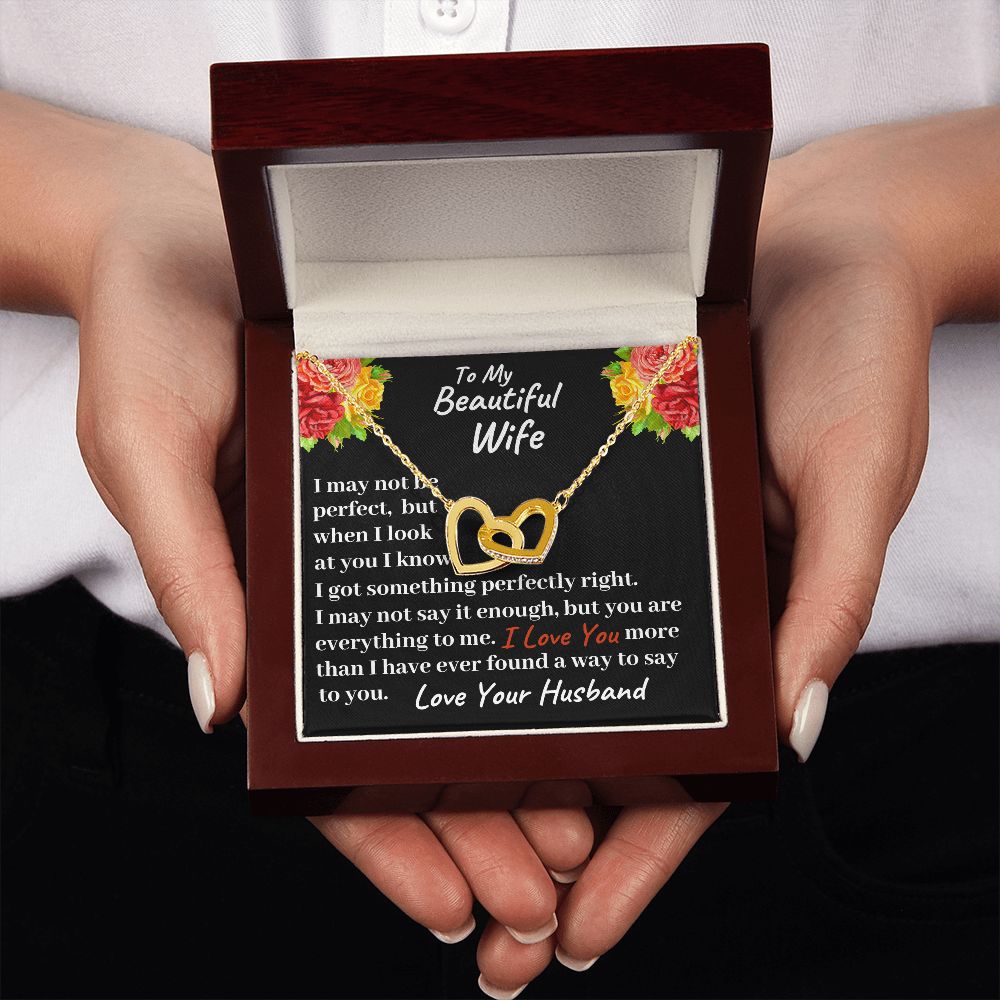 T o My Beautiful Wife Interlocking Hearts Necklace, Birthday Gift For Romantic Wife, Christmas Gift For Her