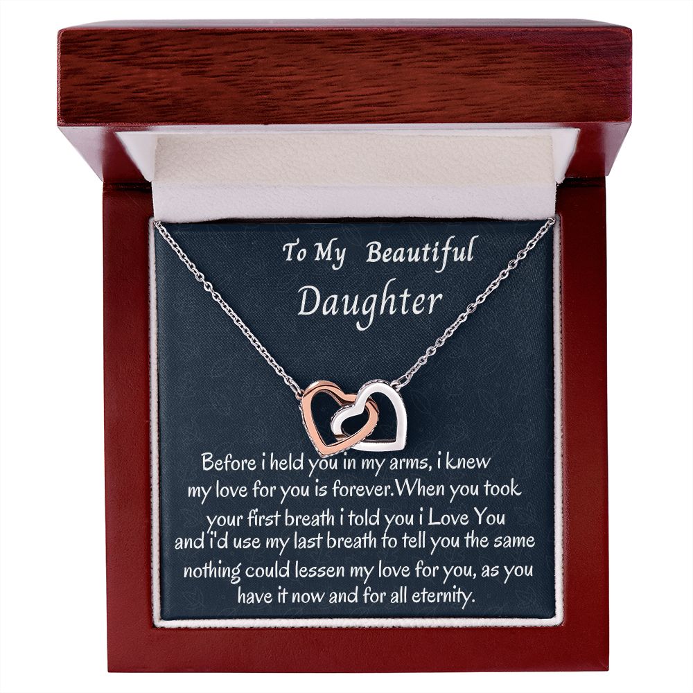 To My Beautiful Daughter Interlocking Hearts Necklace, Birthday Gift For Her, Graduation Gift For My Beautiful Daughter, Custom Name Necklace, Mom To Daughter Gift.