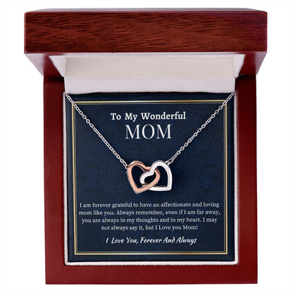 To My Wonderful Mom Interlocking Hearts Necklace, Mom's Birthday Gift,  Mothers Day Gift For A Wonderful Mom, Son To Mother Gift, Daughter To Mother Gift, Appreciation Gift For  a Wonderful Mom.