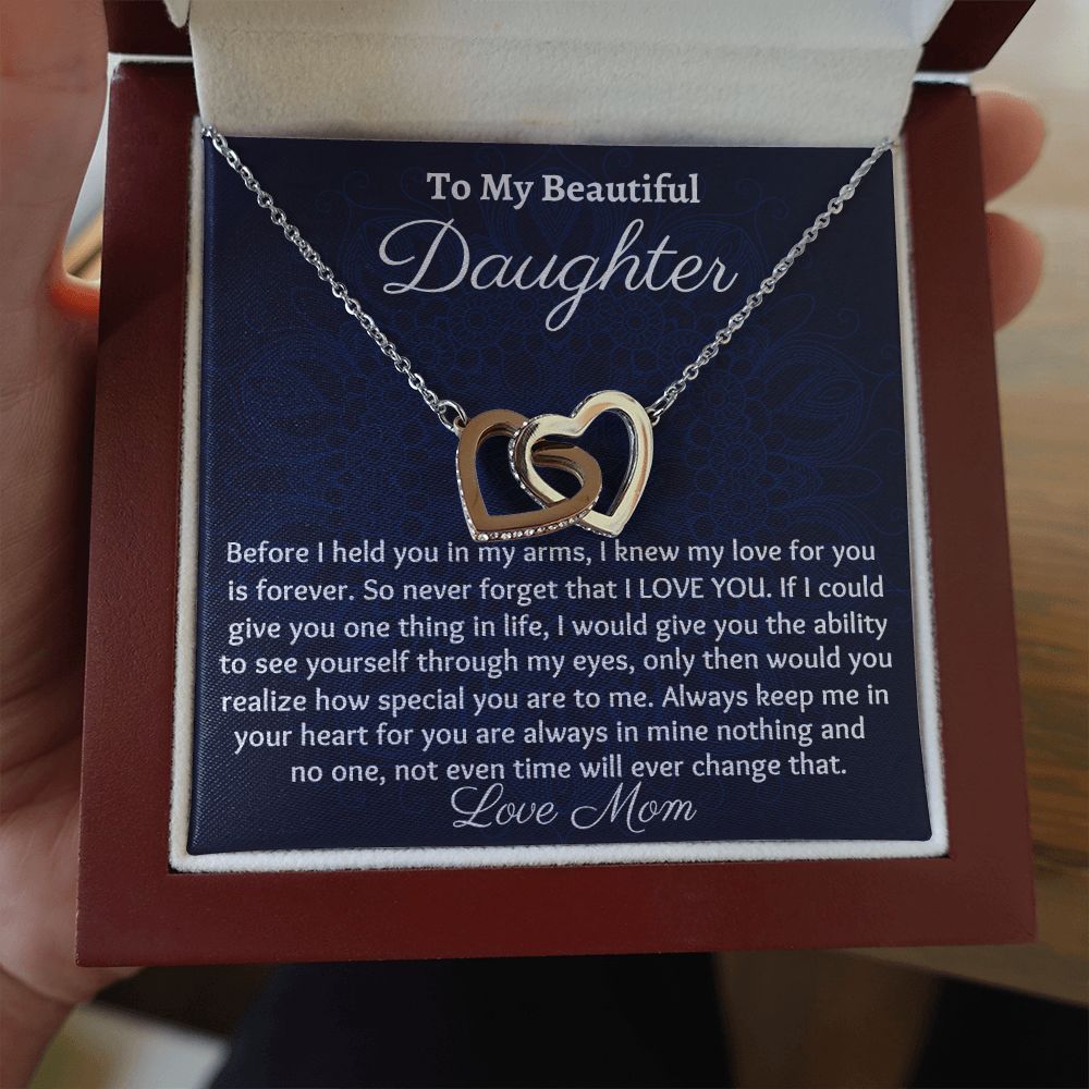 Ready To My Beautiful Daughter, Interlocking Hearts Necklace, Christmas Gift, Meaningful Gift, Birthday Gift, From Loving Mom, I Love You.