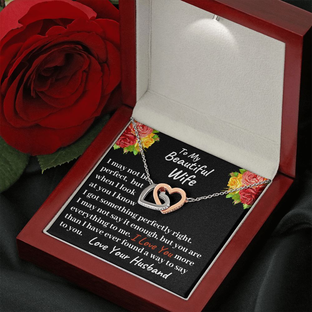 T o My Beautiful Wife Interlocking Hearts Necklace, Birthday Gift For Romantic Wife, Christmas Gift For Her