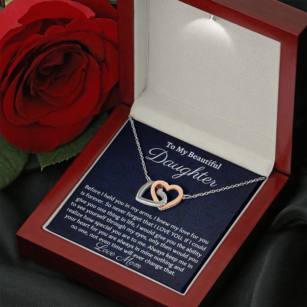Ready To My Beautiful Daughter, Interlocking Hearts Necklace, Christmas Gift, Meaningful Gift, Birthday Gift, From Loving Mom, I Love You.