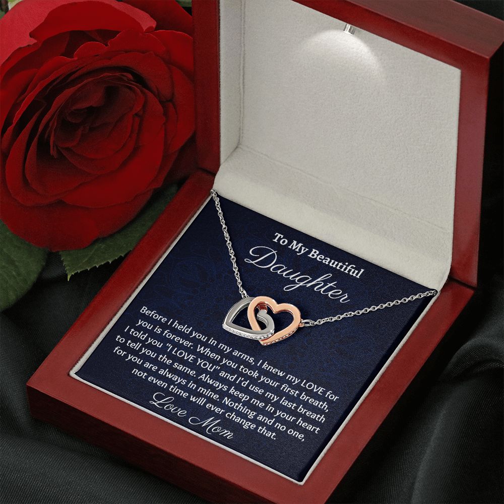 Ready To My Beautiful Daughter, Interlocking Hearts Necklace, Christmas Gift, Meaningful Gift, Birthday Gift, From Loving Mom.