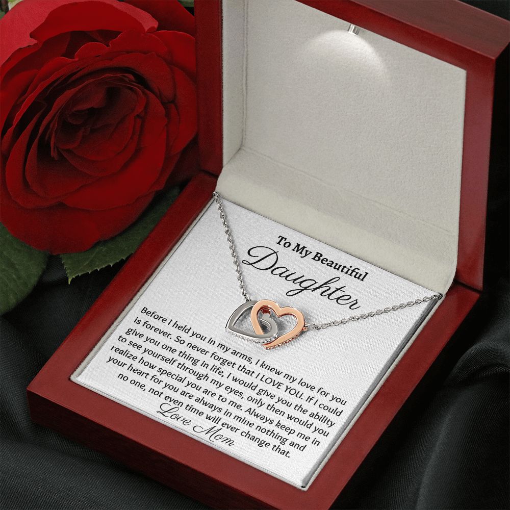 To My Beautiful Daughter, Interlocking Hearts Necklace, Christmas Gift, Meaningful Gift, Birthday Gift, From Loving Mom,