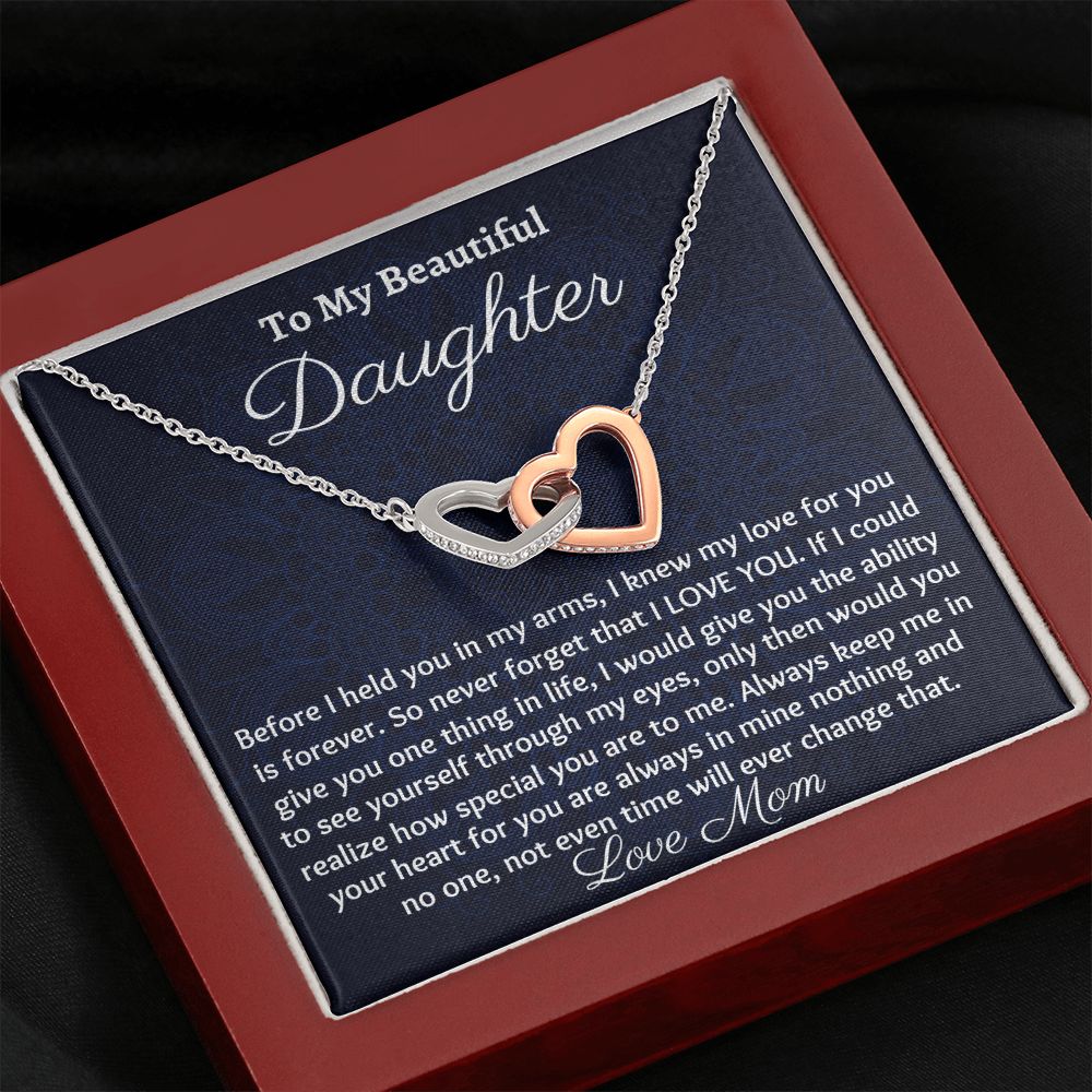 Ready To My Beautiful Daughter, Interlocking Hearts Necklace, Christmas Gift, Meaningful Gift, Birthday Gift, From Loving Mom, I Love You.