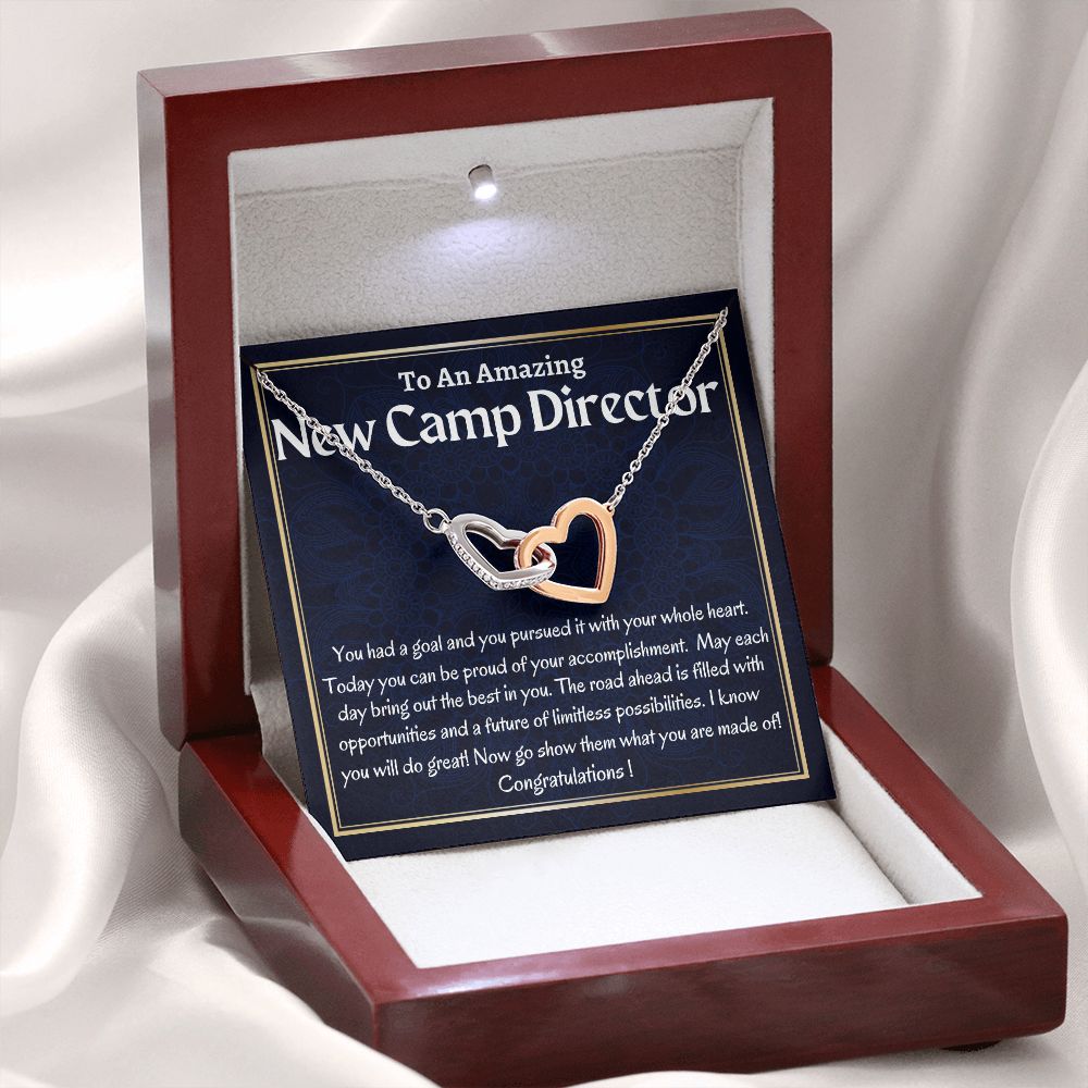 To An Amazing New Camp Director Interlocking Hearts Necklace, New Camp Director Appreciation Gift, Congratulations Gift For Her, Meaningful Jewelry.