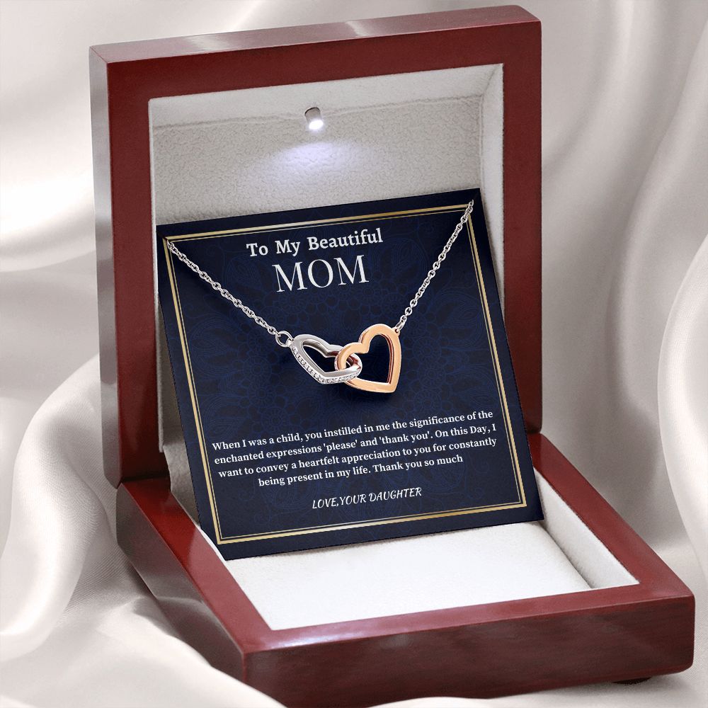 To My Beautiful Mom Interlocking Hearts Necklace, Birthday Gift For Beautiful Mom, Daughter To Mother Gift, Appreciation Gift For Mom..